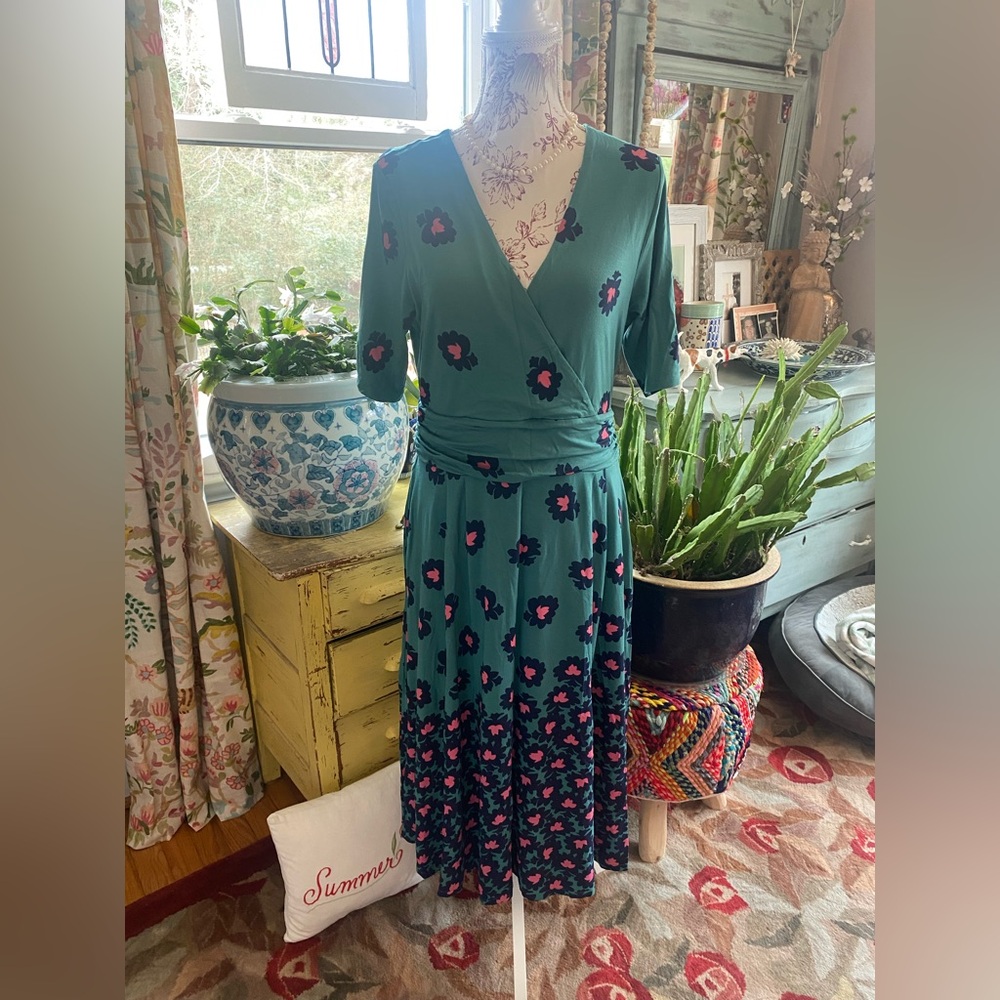 SOLD Boden Teal Floral Midi Dress